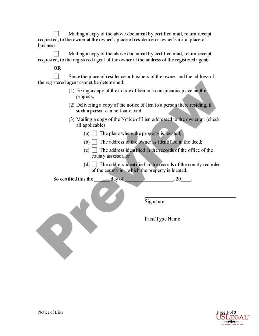 Preview Notice of Lien - Individual