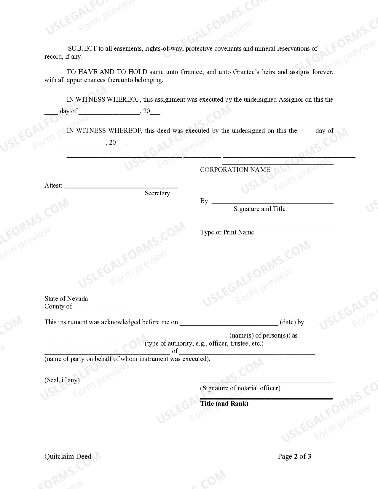 Preview Quitclaim Deed from Corporation to Individual