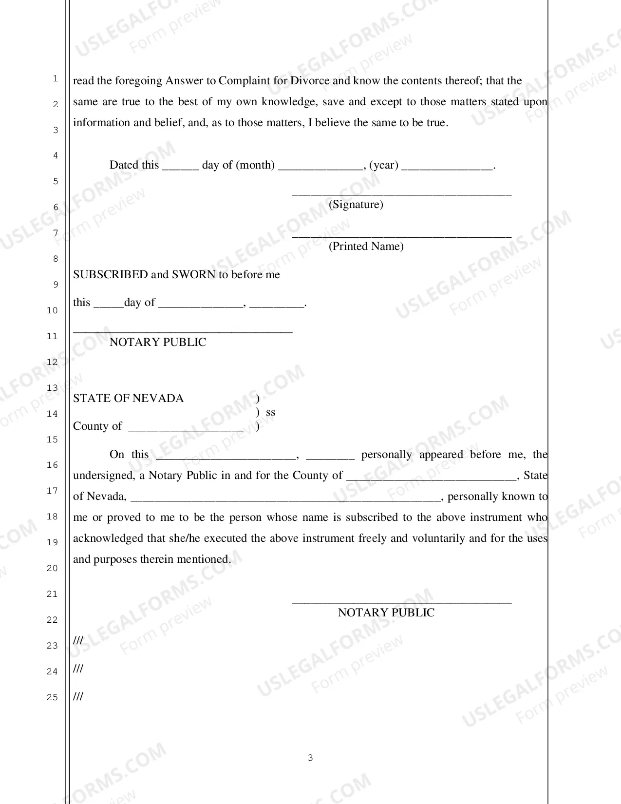 Preview Answer to Complaint for Divorce (No Counterclaim)