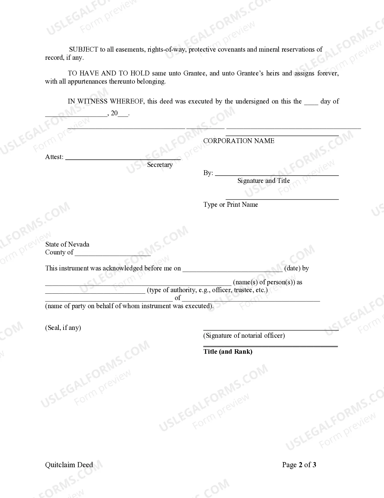 Preview Quitclaim Deed from Corporation to LLC