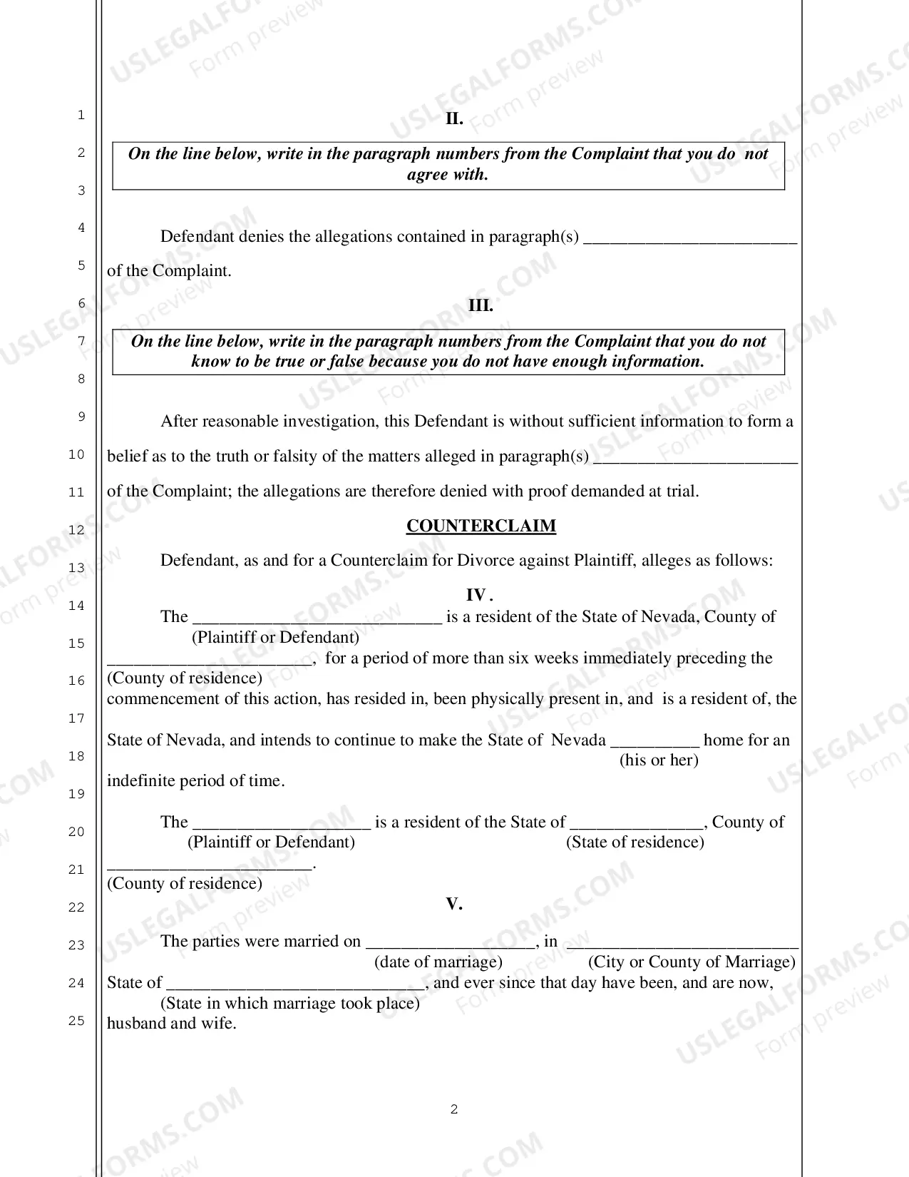 Preview Answer to Complaint to Divorce and Counterclaim with Children
