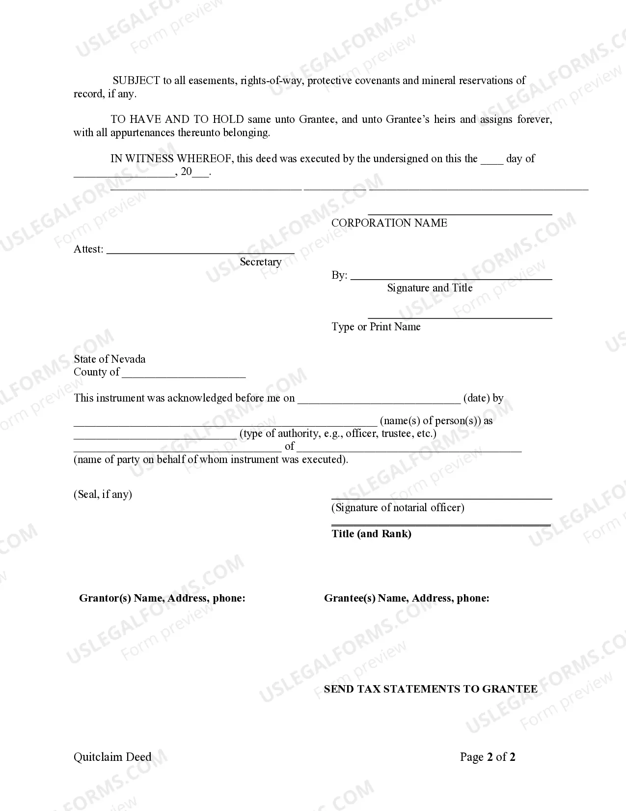 Preview Quitclaim Deed from Corporation to Corporation