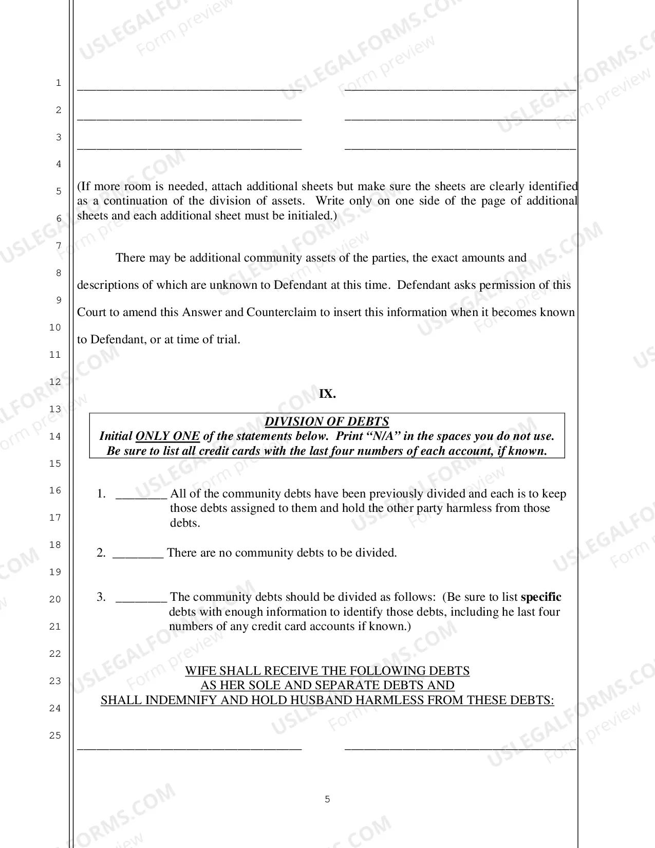 Preview Answer to Complaint to Divorce and Counterclaim no Children