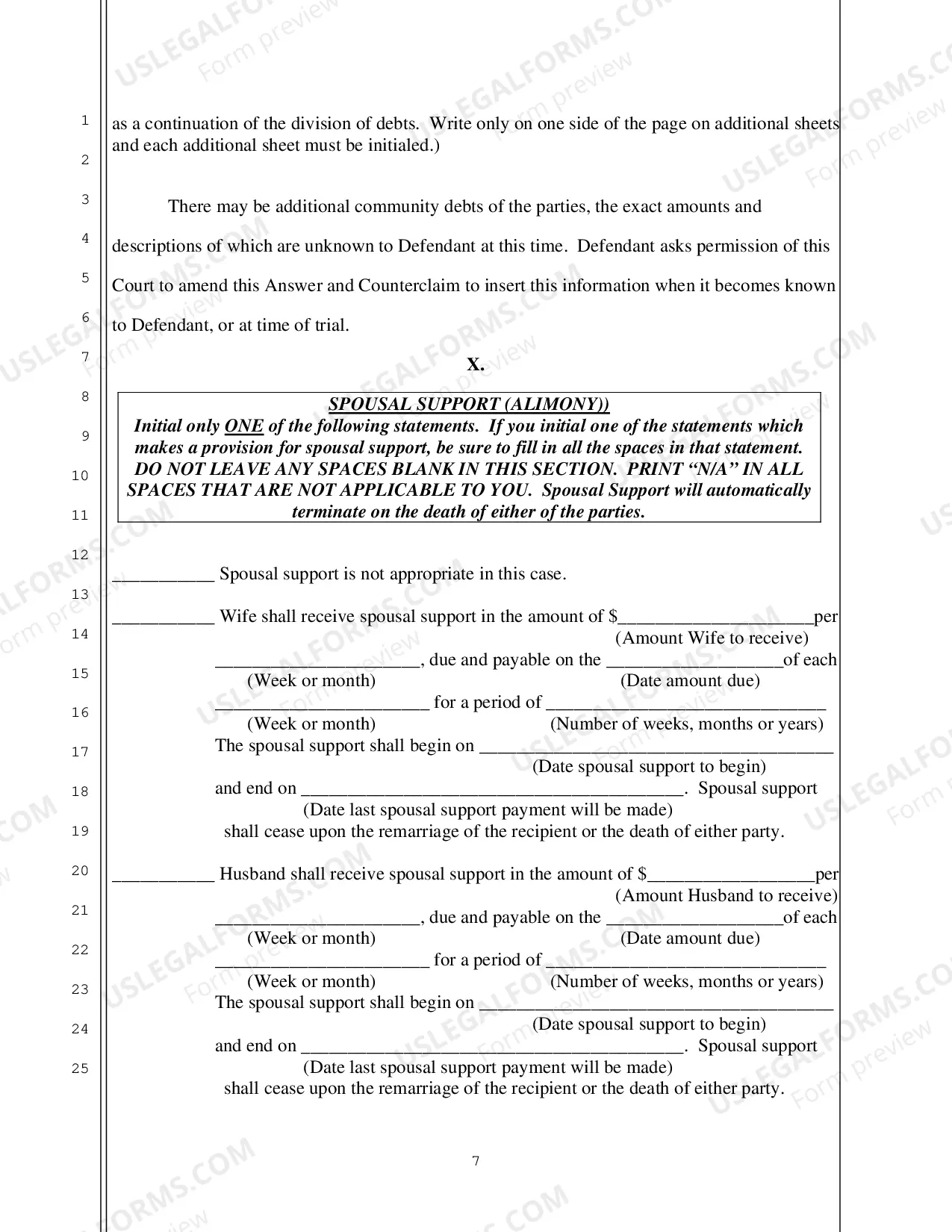 Preview Answer to Complaint to Divorce and Counterclaim no Children