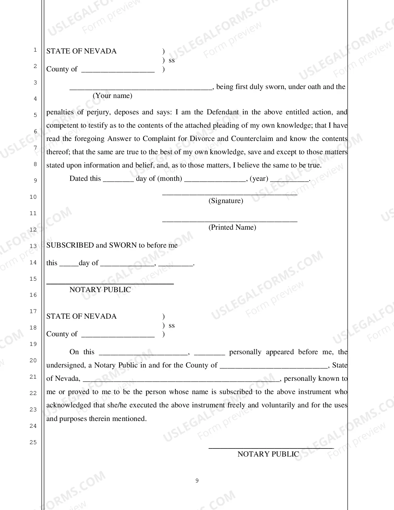 Preview Answer to Complaint to Divorce and Counterclaim no Children