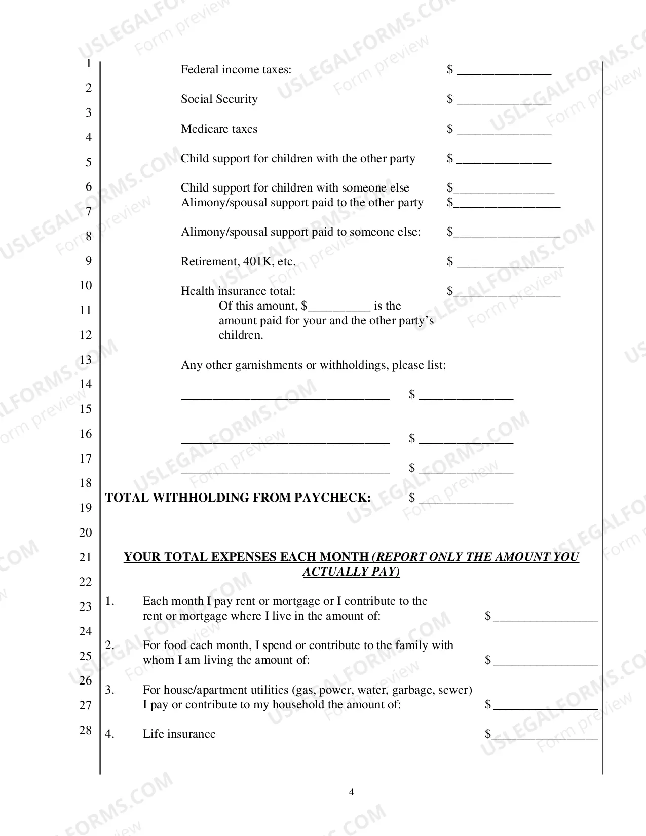 Preview Short Form Financial Declaration