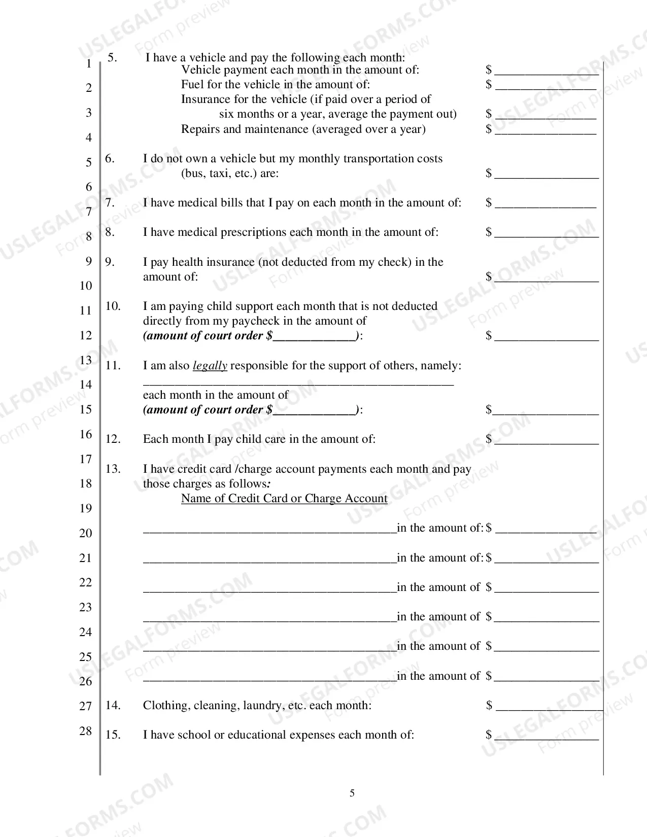 Preview Short Form Financial Declaration