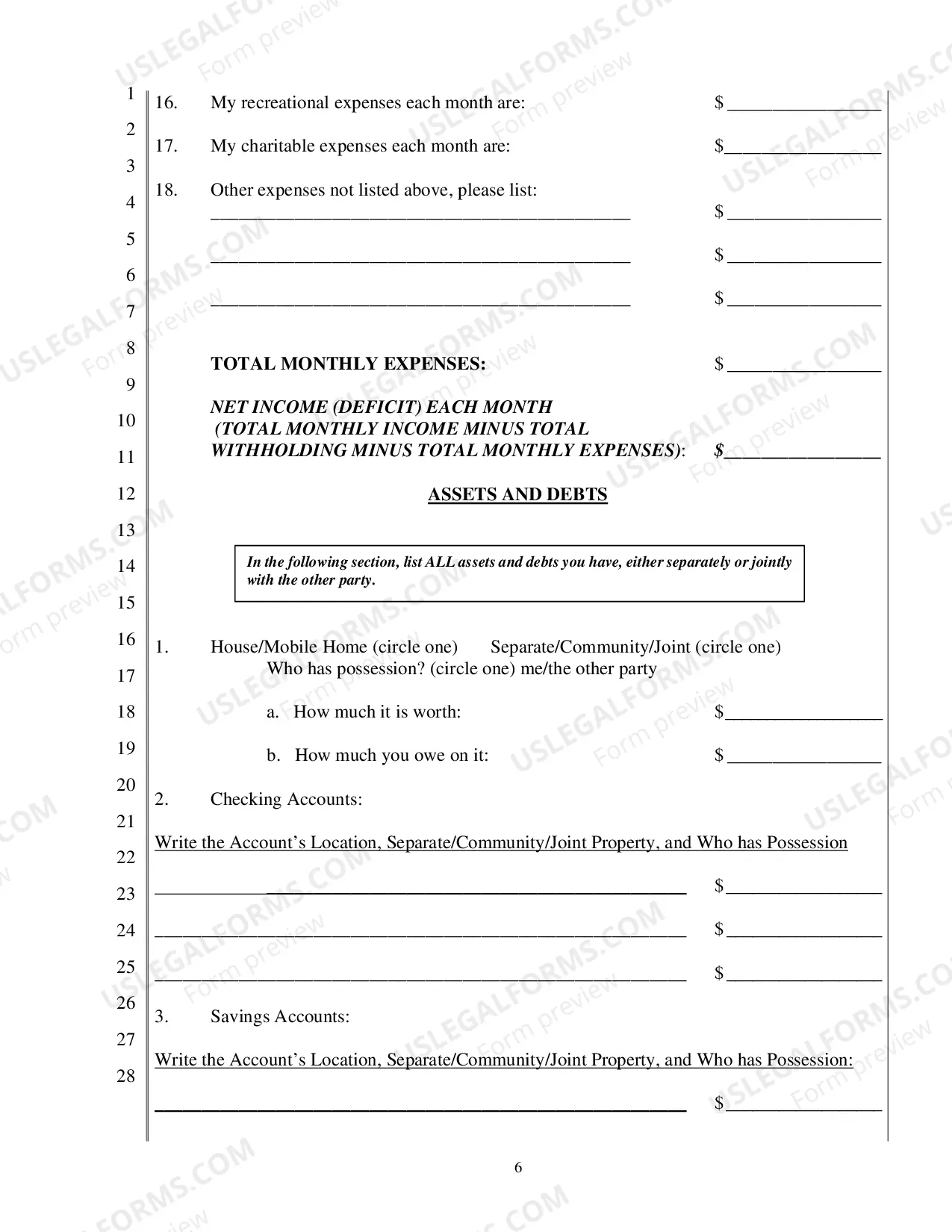 Preview Short Form Financial Declaration