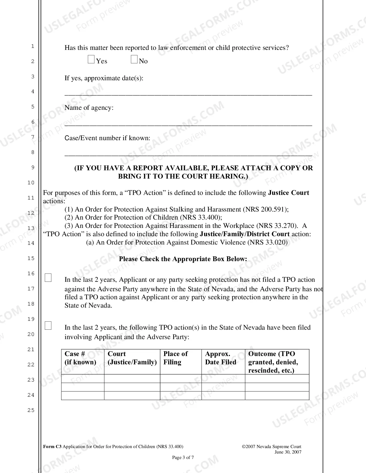Preview Application for Order for Protection of Children