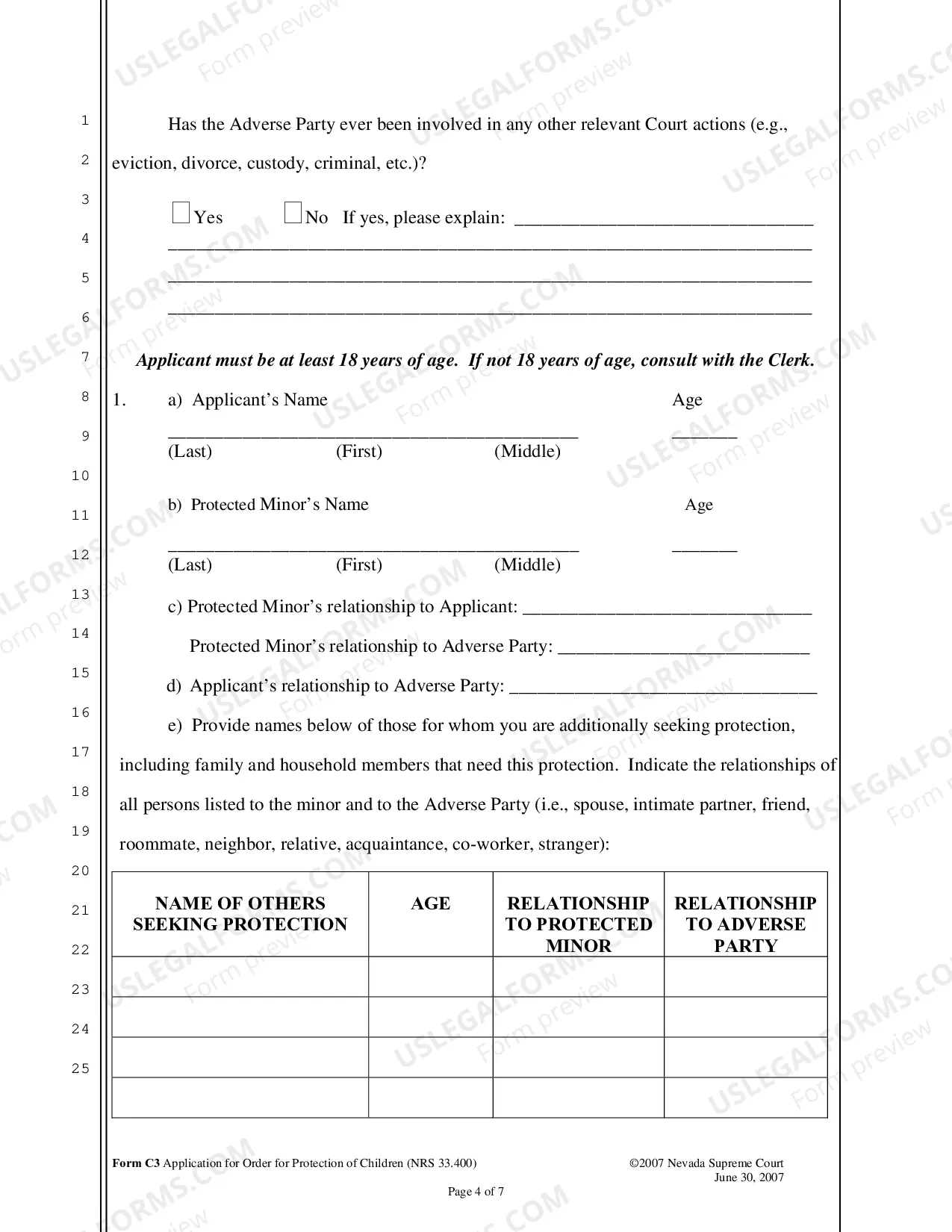 Preview Application for Order for Protection of Children