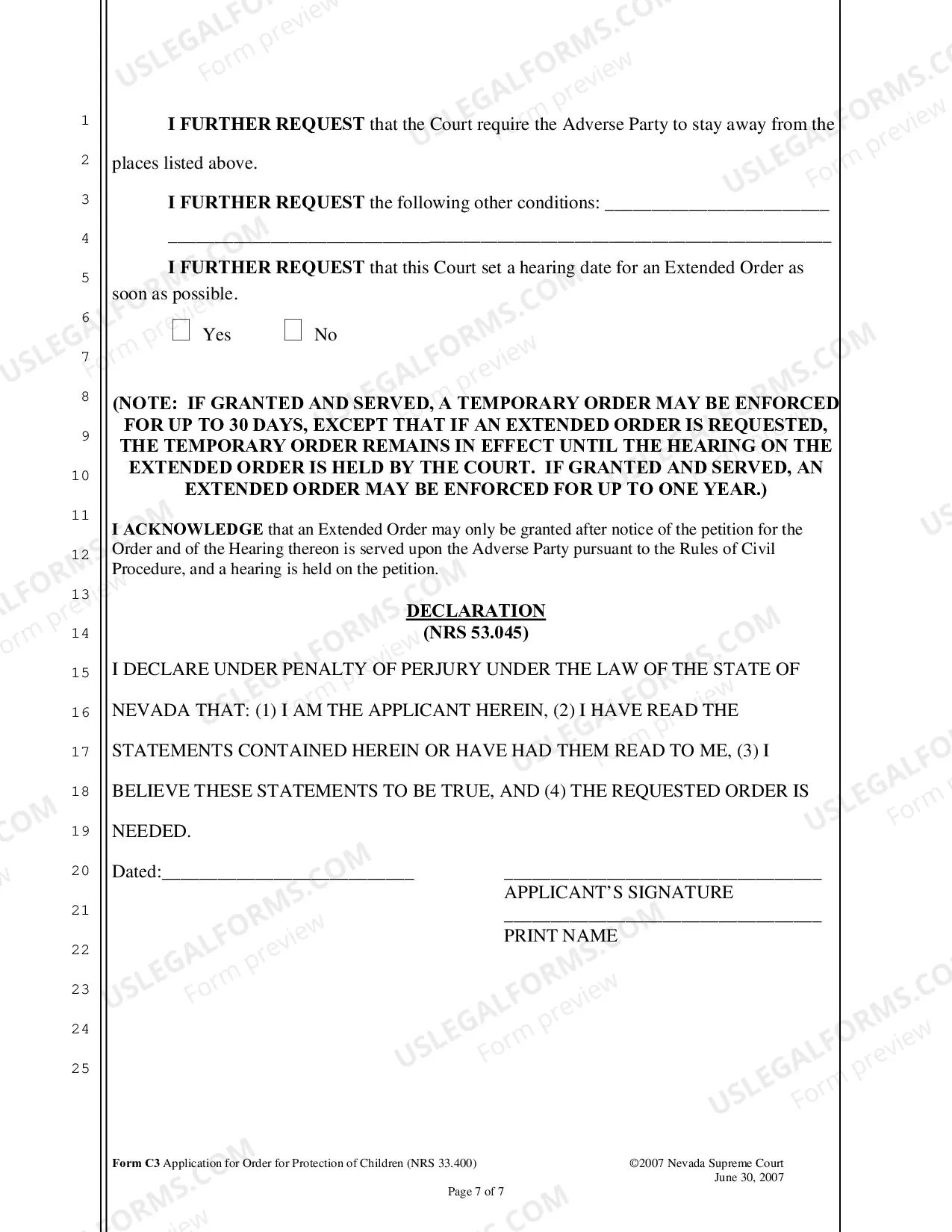Preview Application for Order for Protection of Children