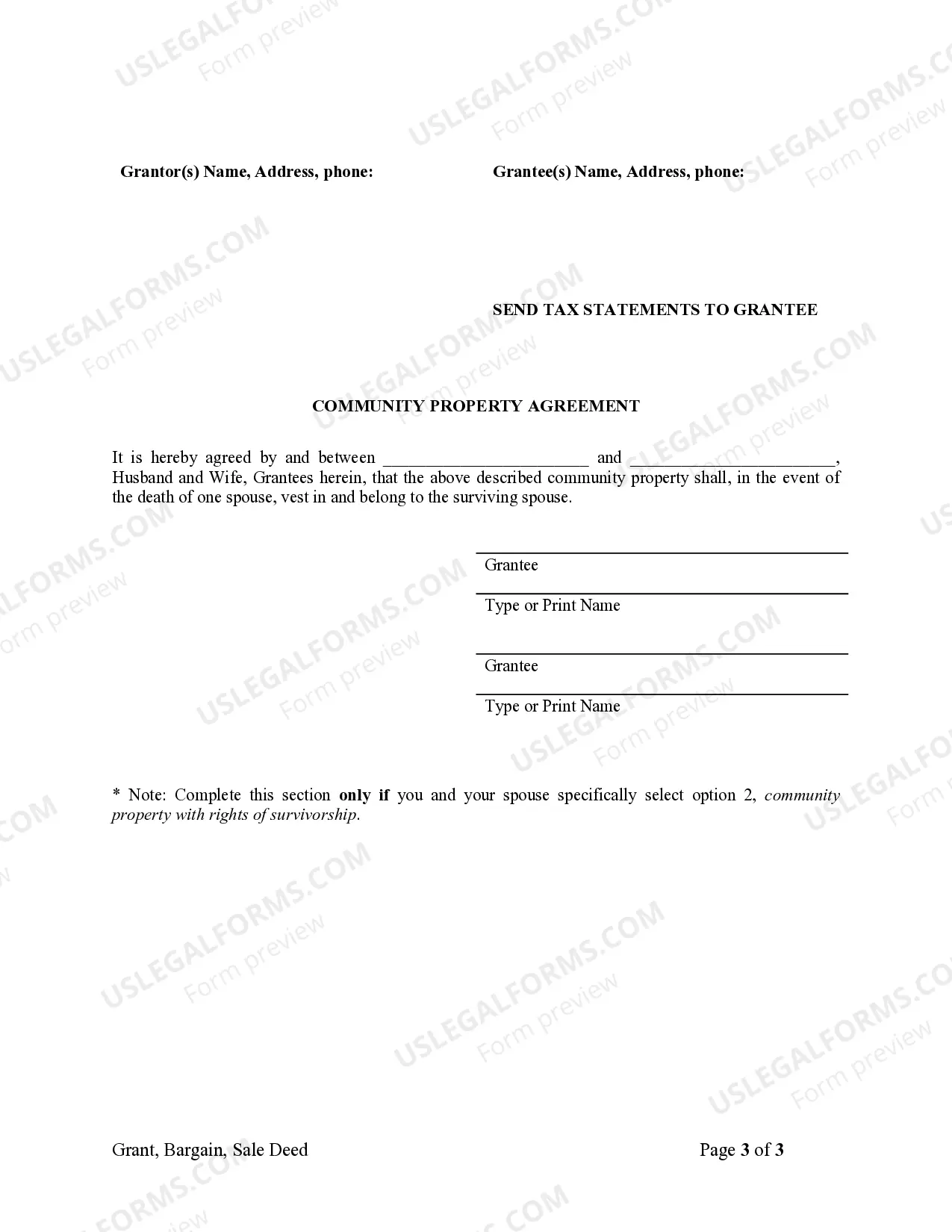 Preview Grant, Bargain, Sale Deed from Husband to Himself and Wife