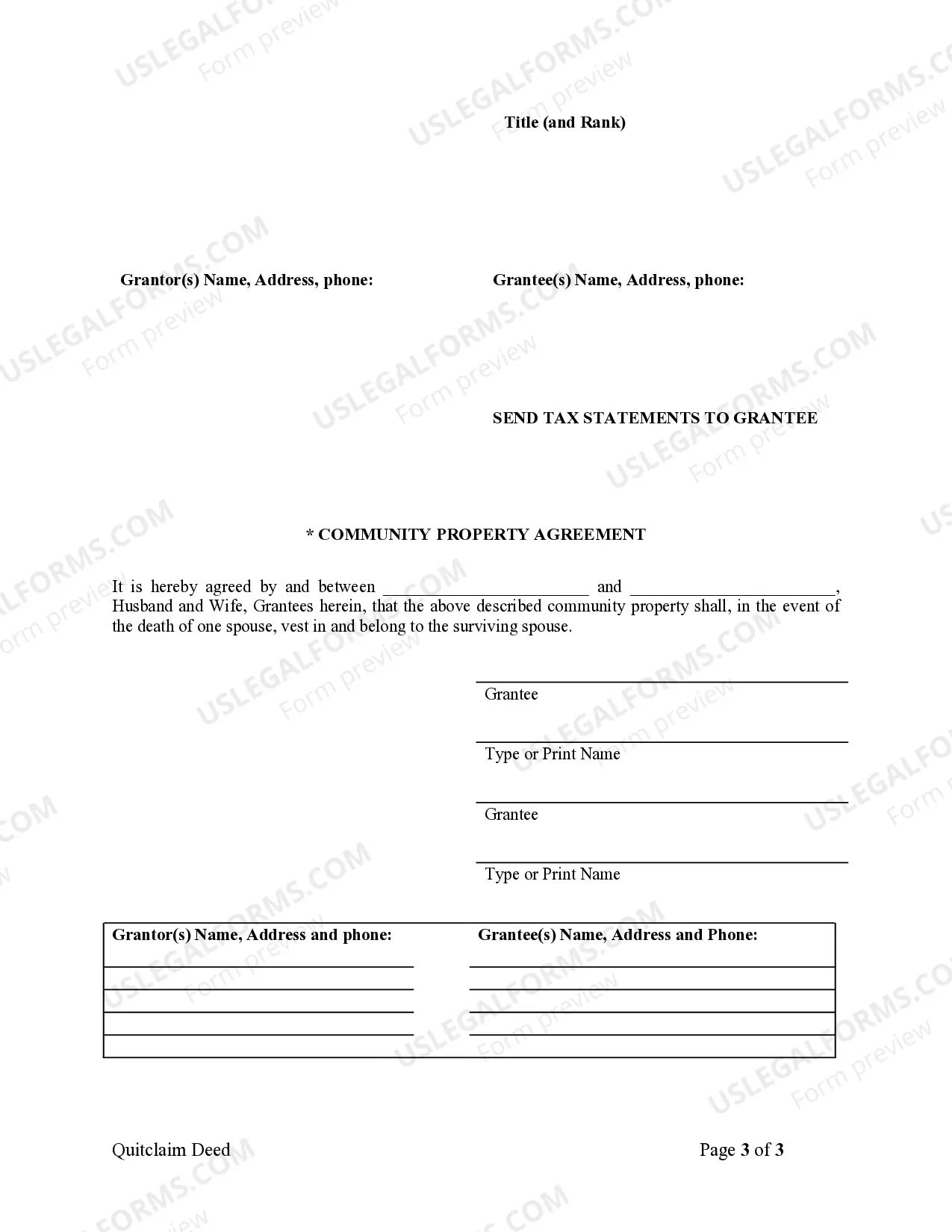 Preview Quitclaim Deed from Husband and Wife to Husband and Wife