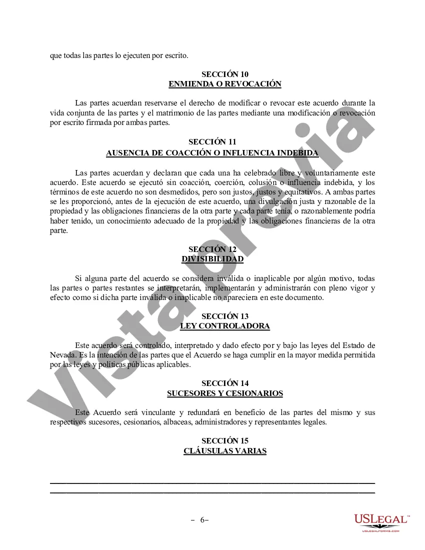 Preview Acuerdo de propiedad posnupcial - Nevada