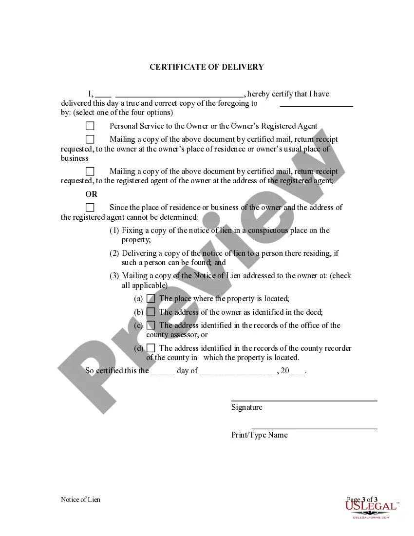 Get Notice of Lien - Corporation Preview Notice of Lien - Corporation
