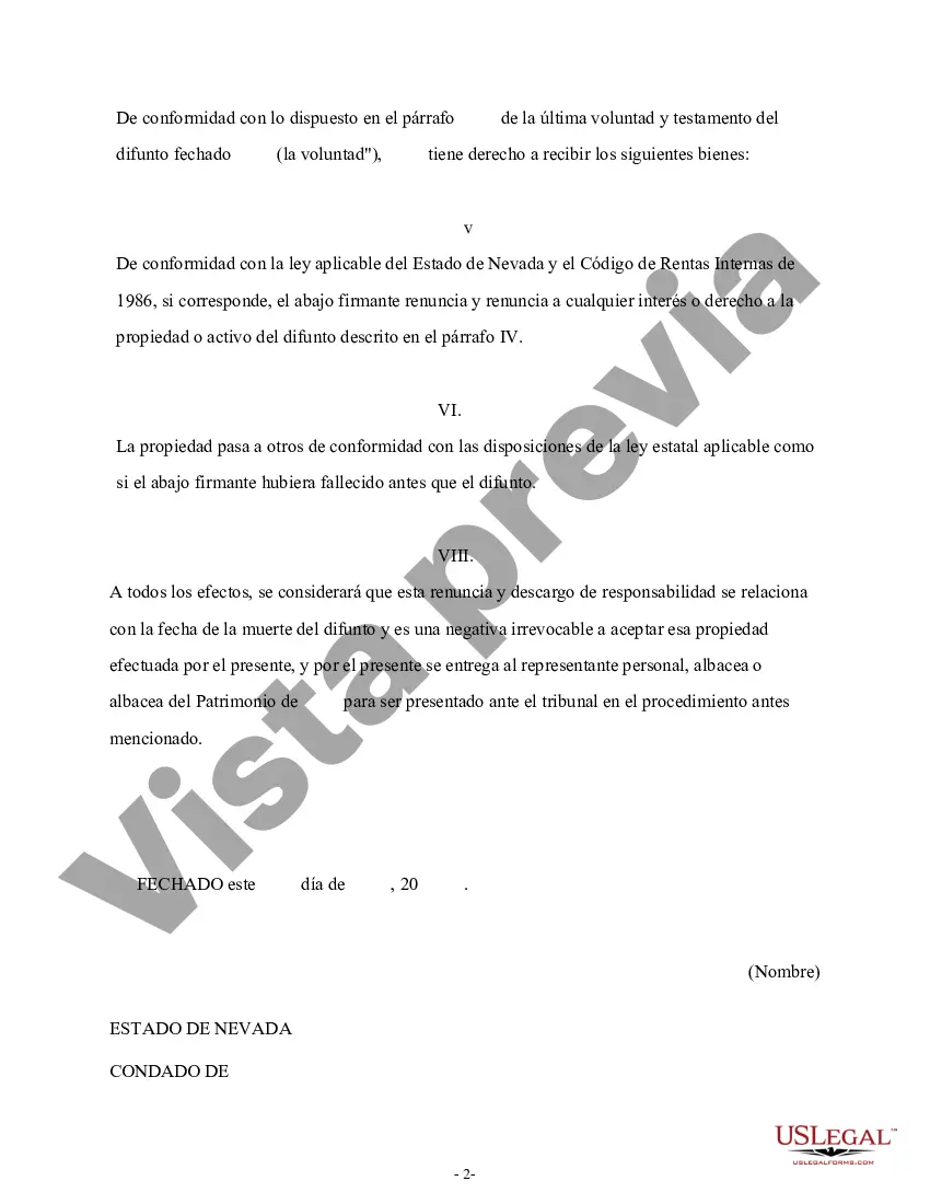 Preview Renuncia y renuncia de propiedad del testamento por testamento