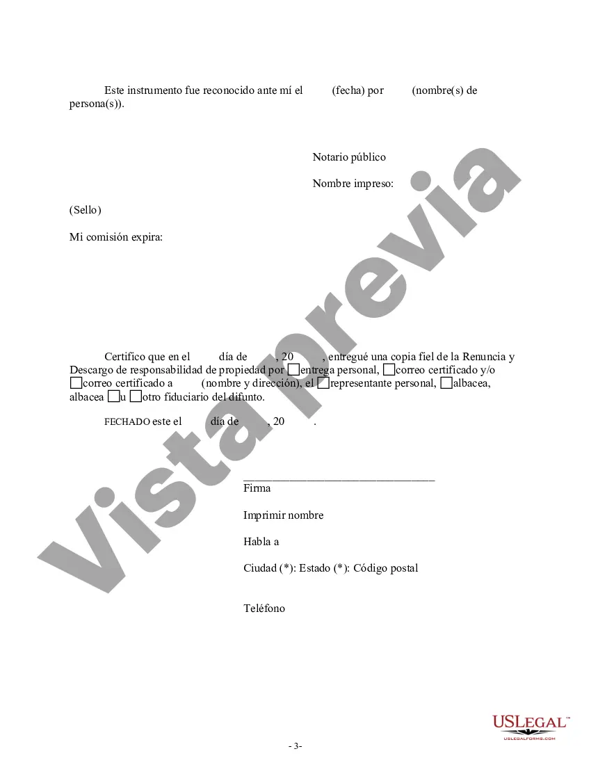 Preview Renuncia y renuncia de propiedad del testamento por testamento