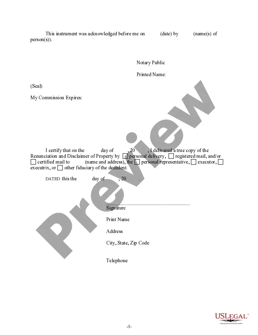 Preview Renunciation And Disclaimer of Property from Will by Testate