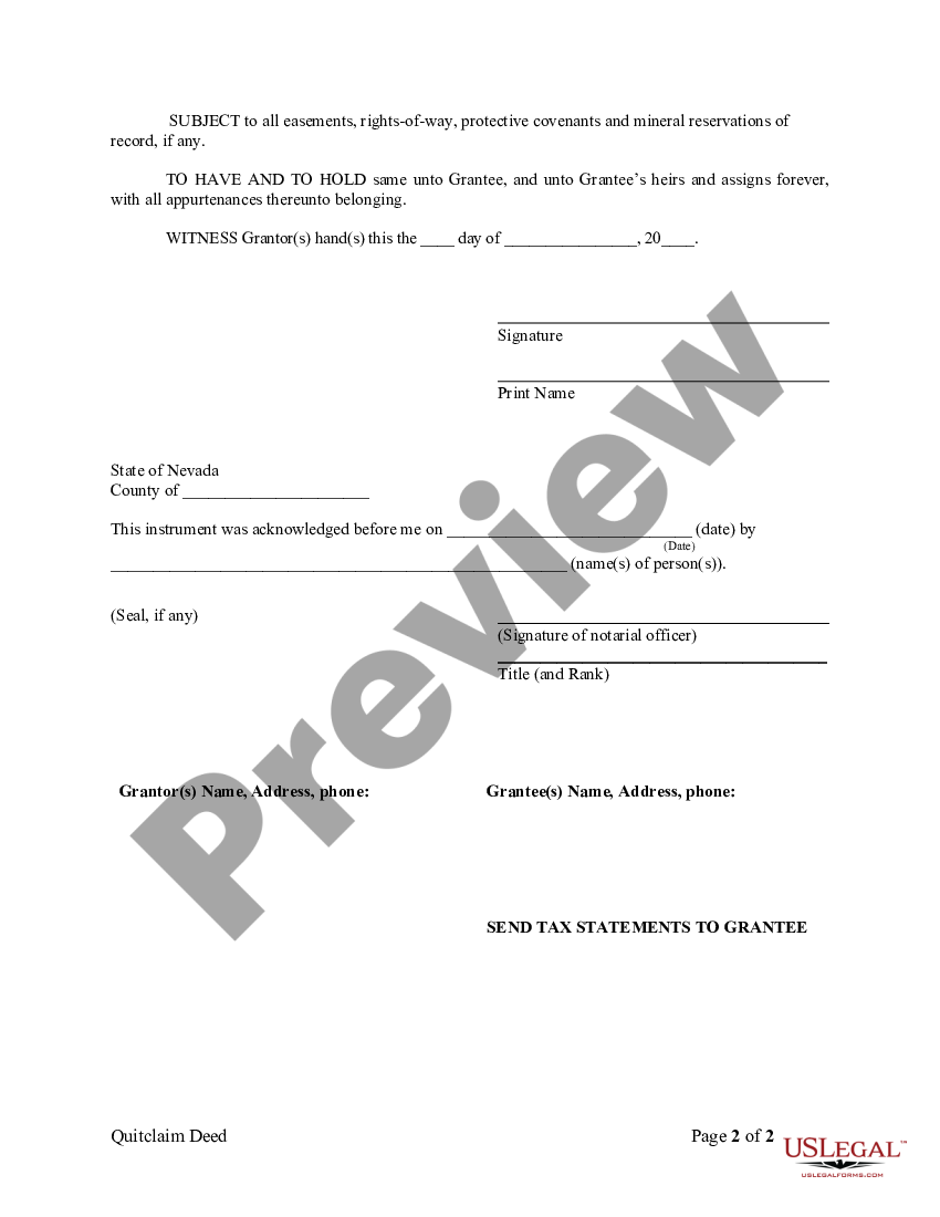 Nevada Quitclaim Deed Form US Legal Forms   2 