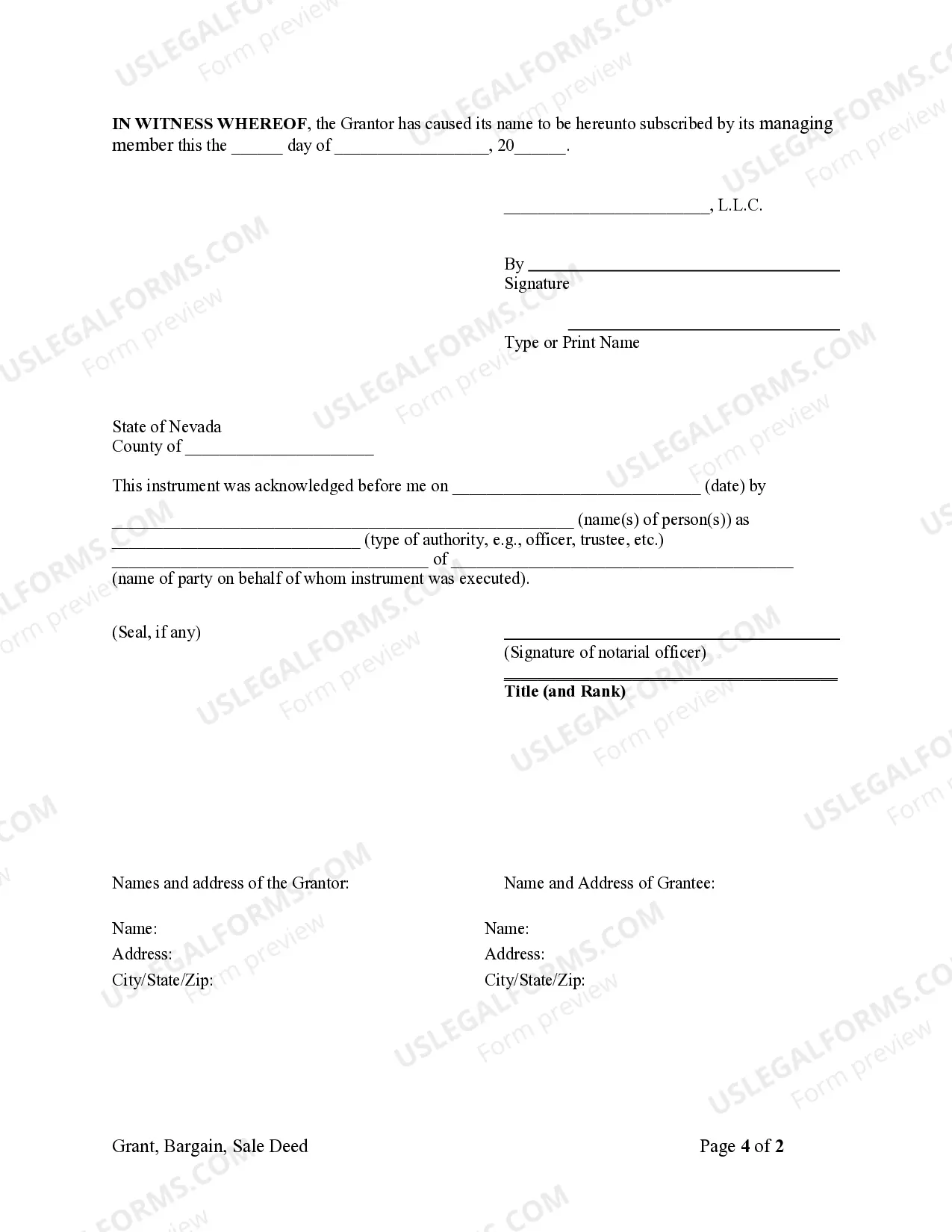 Preview Grant, Bargain and Sale Deed - Limited Liability Company to Limited Liability Company