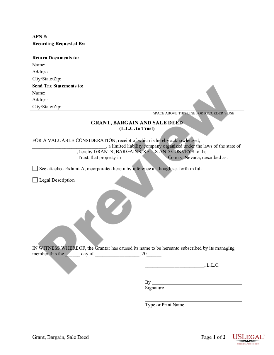 page 0 Grant, Bargain and Sale Deed - Limited Liability Company to Trust preview