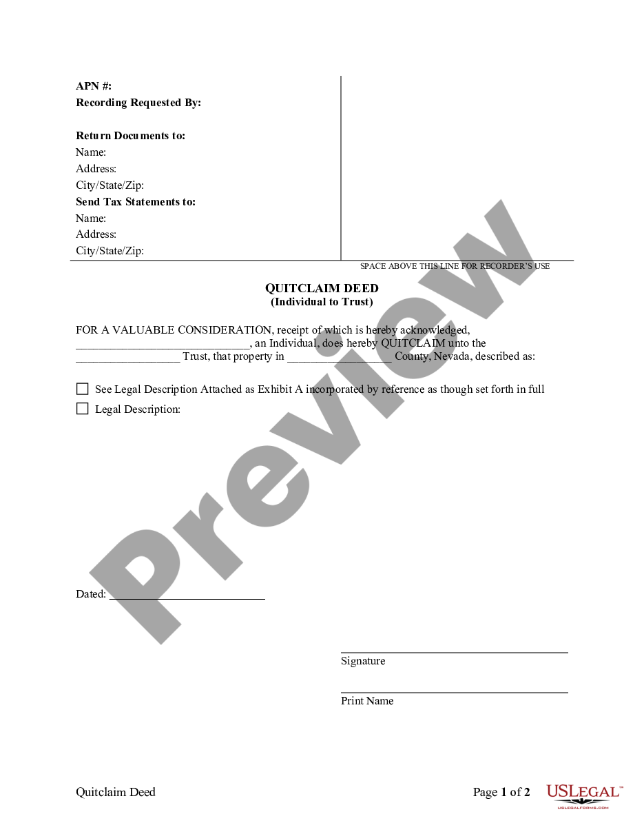 page 0 Quitclaim Deed - Individual to a Trust preview