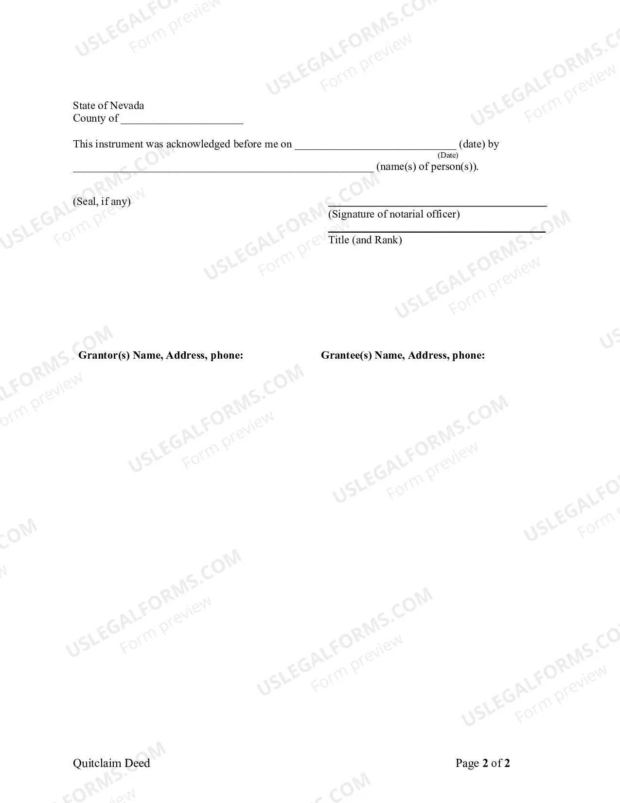 Preview Quitclaim Deed - Individual to a Trust