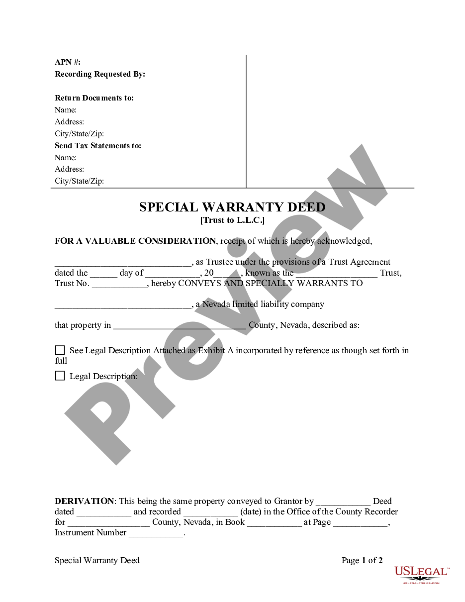 page 2 Special Warranty Deed - Trust to Limited Liability Company preview