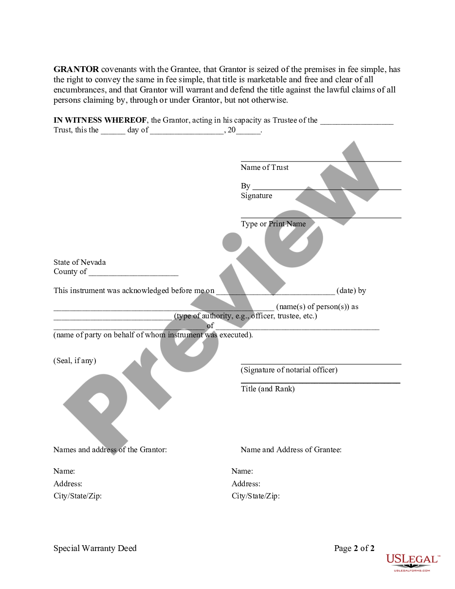 page 3 Special Warranty Deed - Trust to Limited Liability Company preview