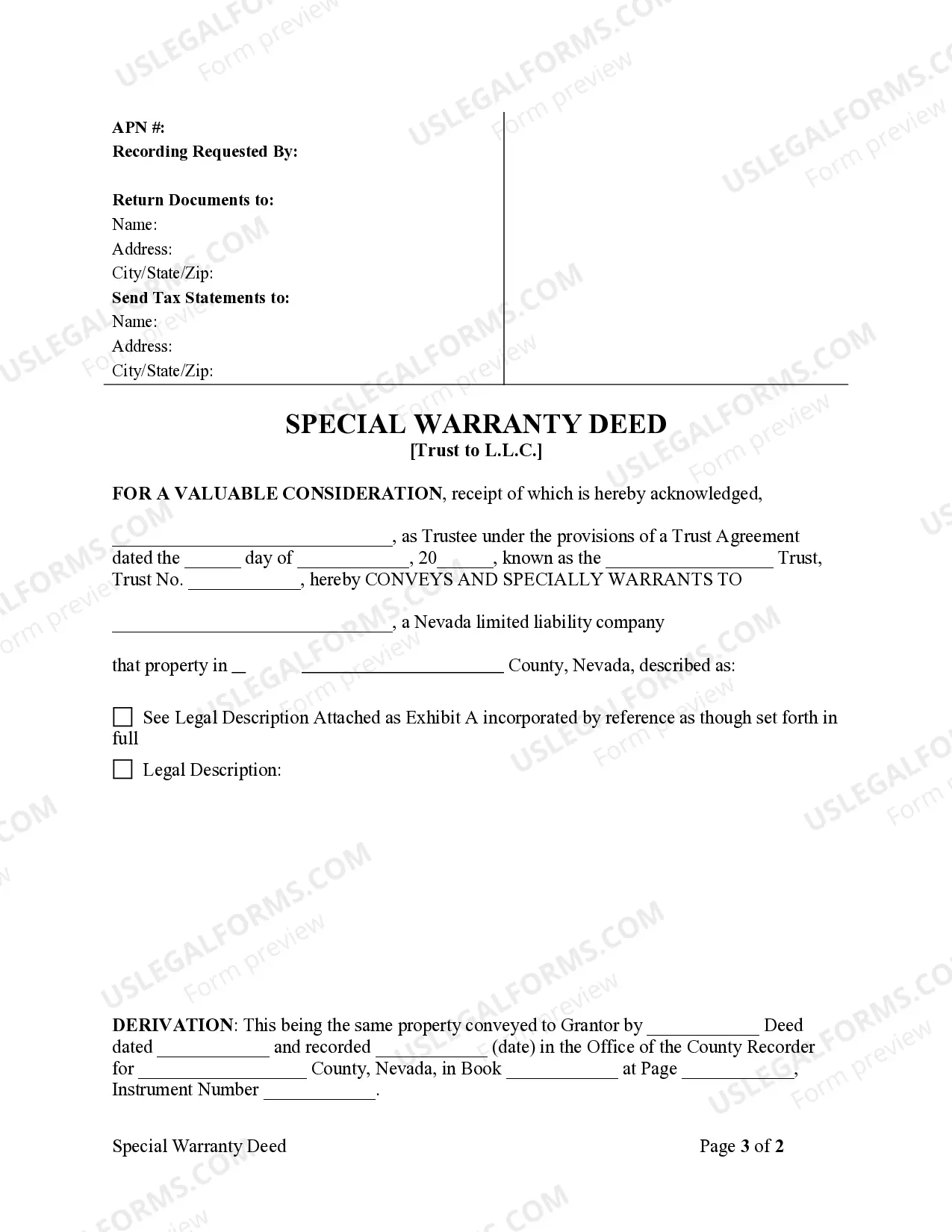 Preview Special Warranty Deed - Trust to Limited Liability Company