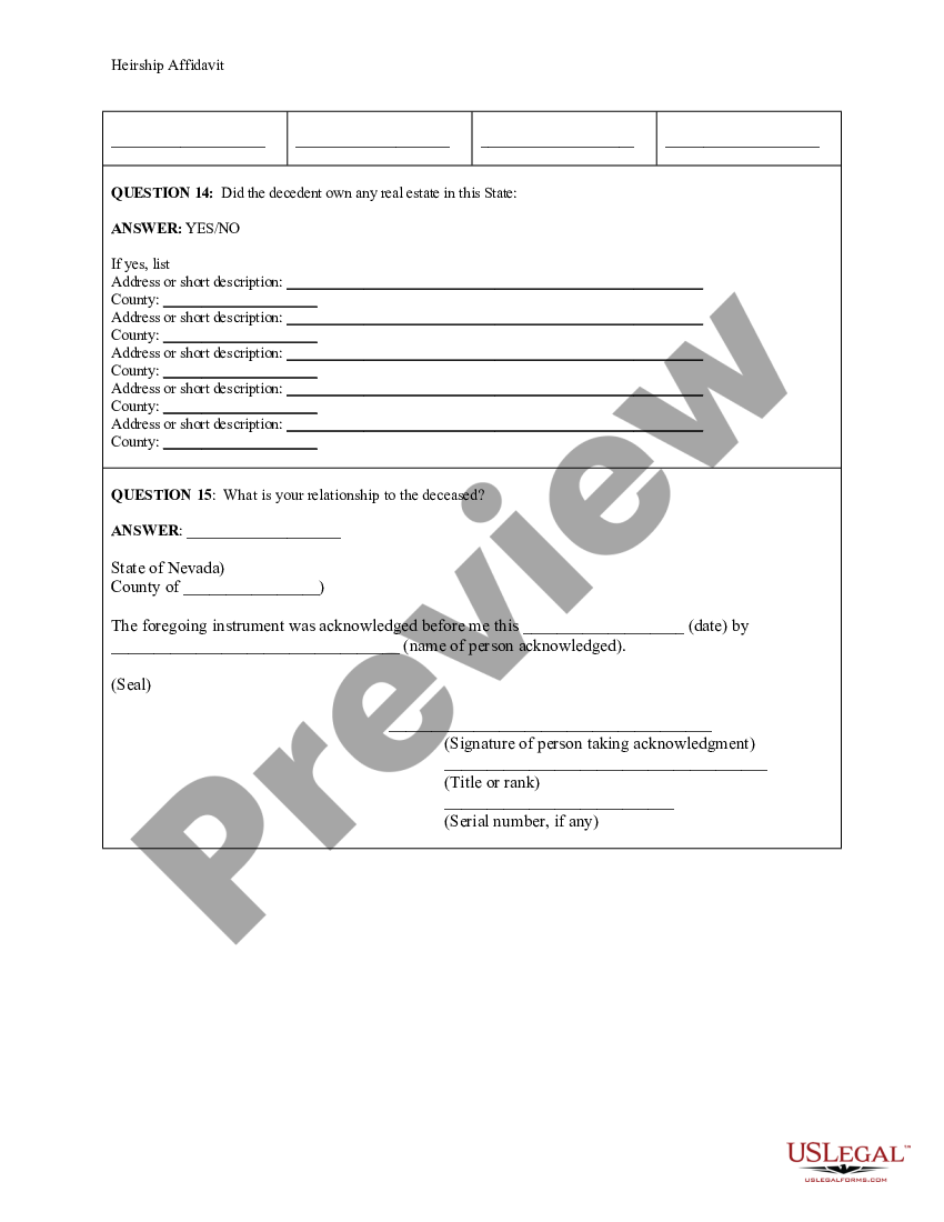 Nevada Heirship Affidavit Descent Us Legal Forms 9670