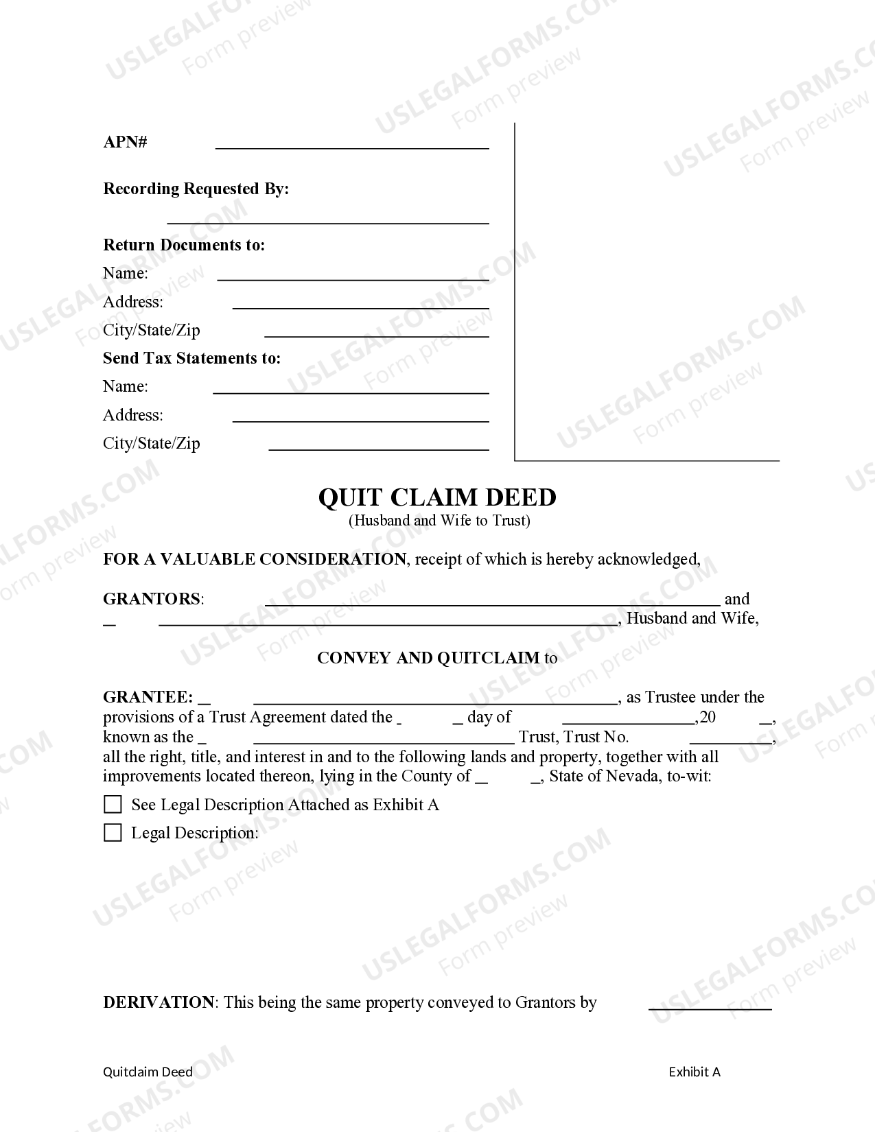 Nevada Quitclaim Deed - Husband and Wife to Trust - Legal Any Nevada ...