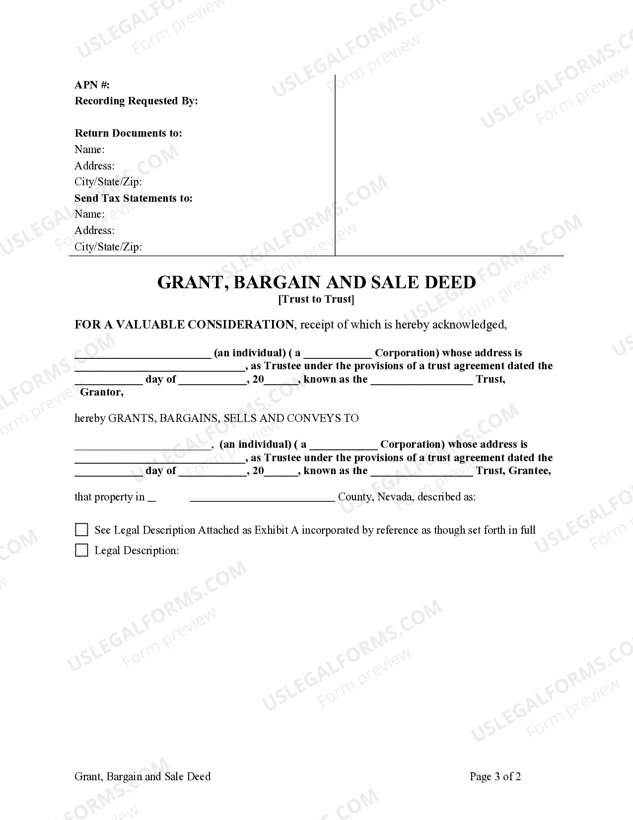 Preview Grant, Bargain and Sale Deed from a Trust to a Trust