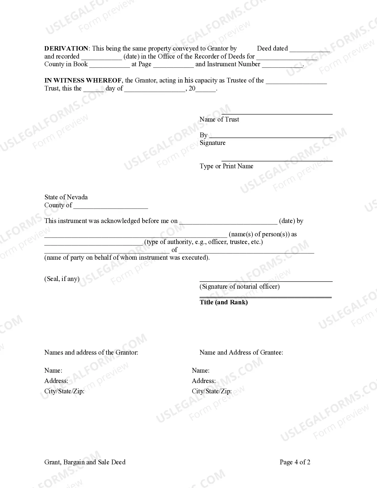 Preview Grant, Bargain and Sale Deed from a Trust to a Trust