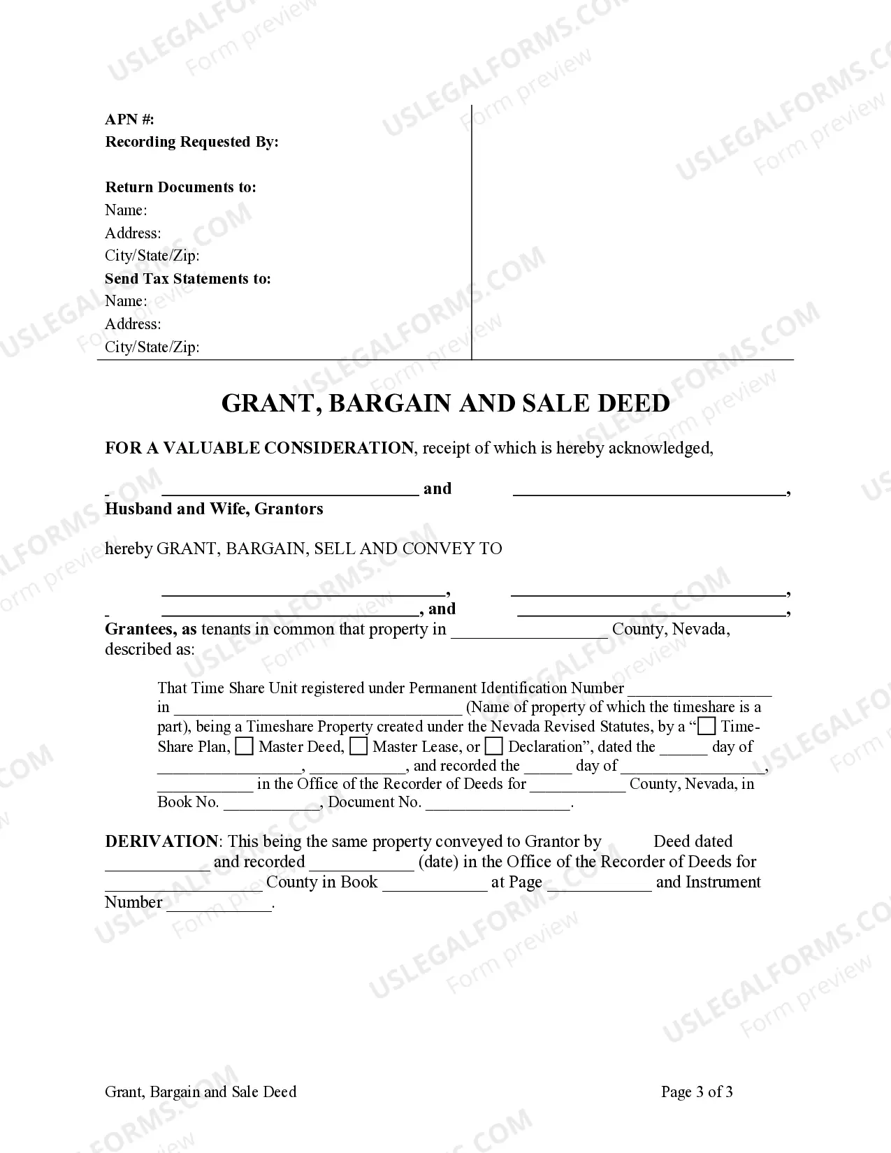 Preview Grant, Bargain and Sale Deed for Time Share - Husband and Wife to Four Individuals