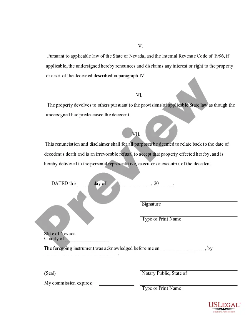 Preview Renunciation And Disclaimer of Joint Tenant or Tenancy Interest