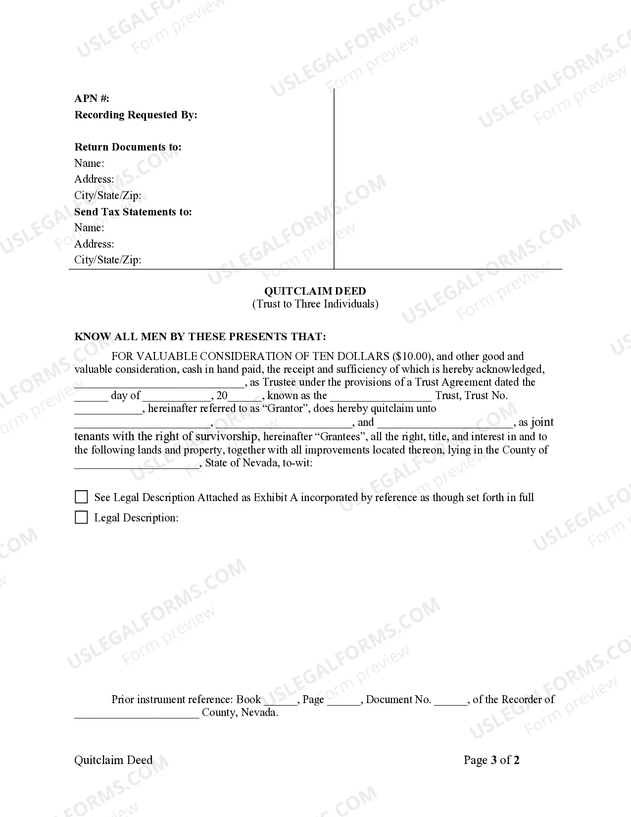 Preview Quitclaim Deed - Trust to Three Individuals