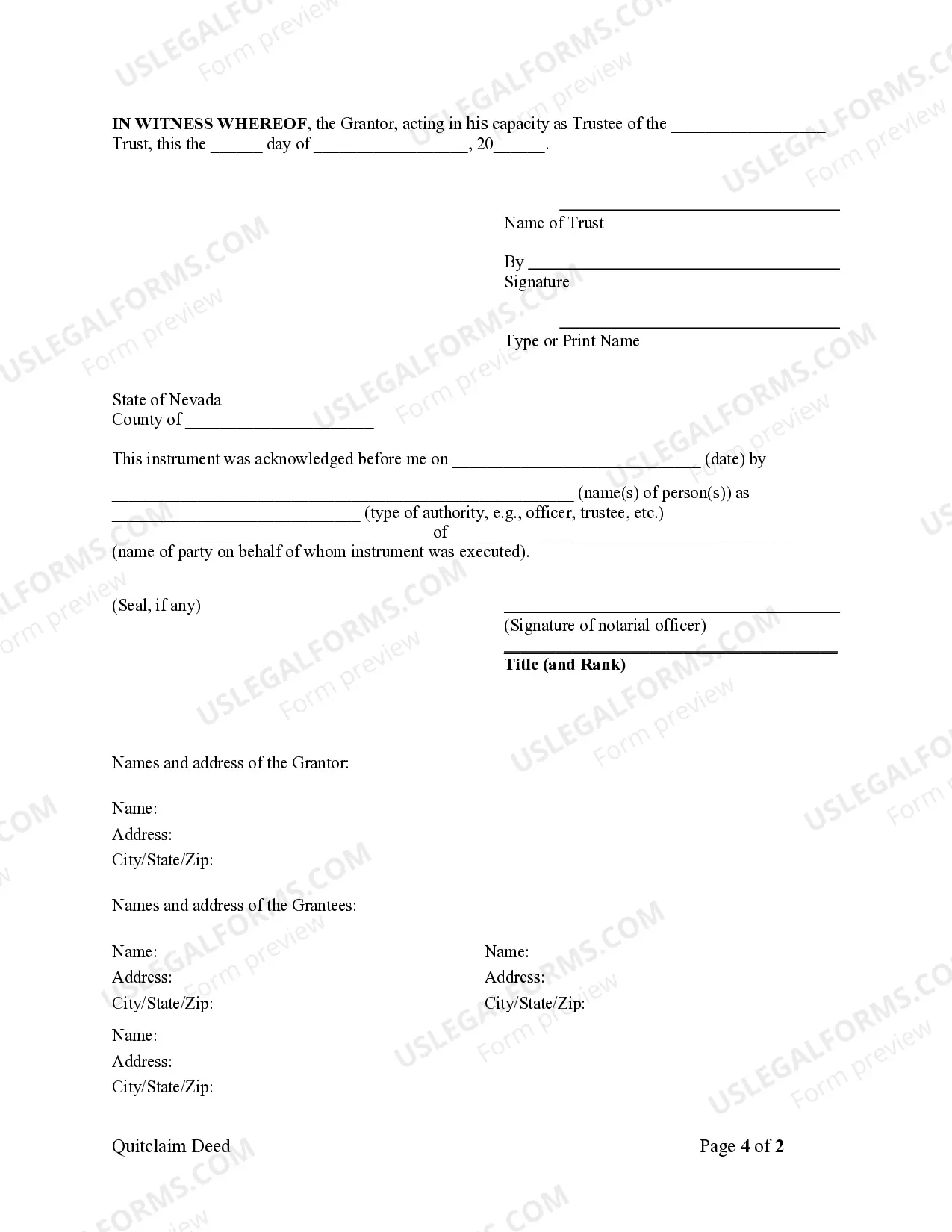 Preview Quitclaim Deed - Trust to Three Individuals