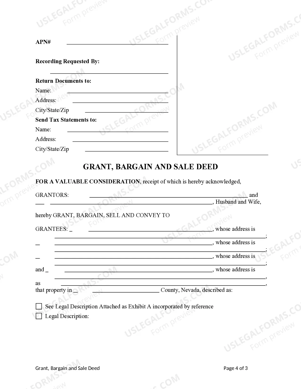 Preview Grant, Bargain and Sale Deed - Husband and Wife to Four Individuals