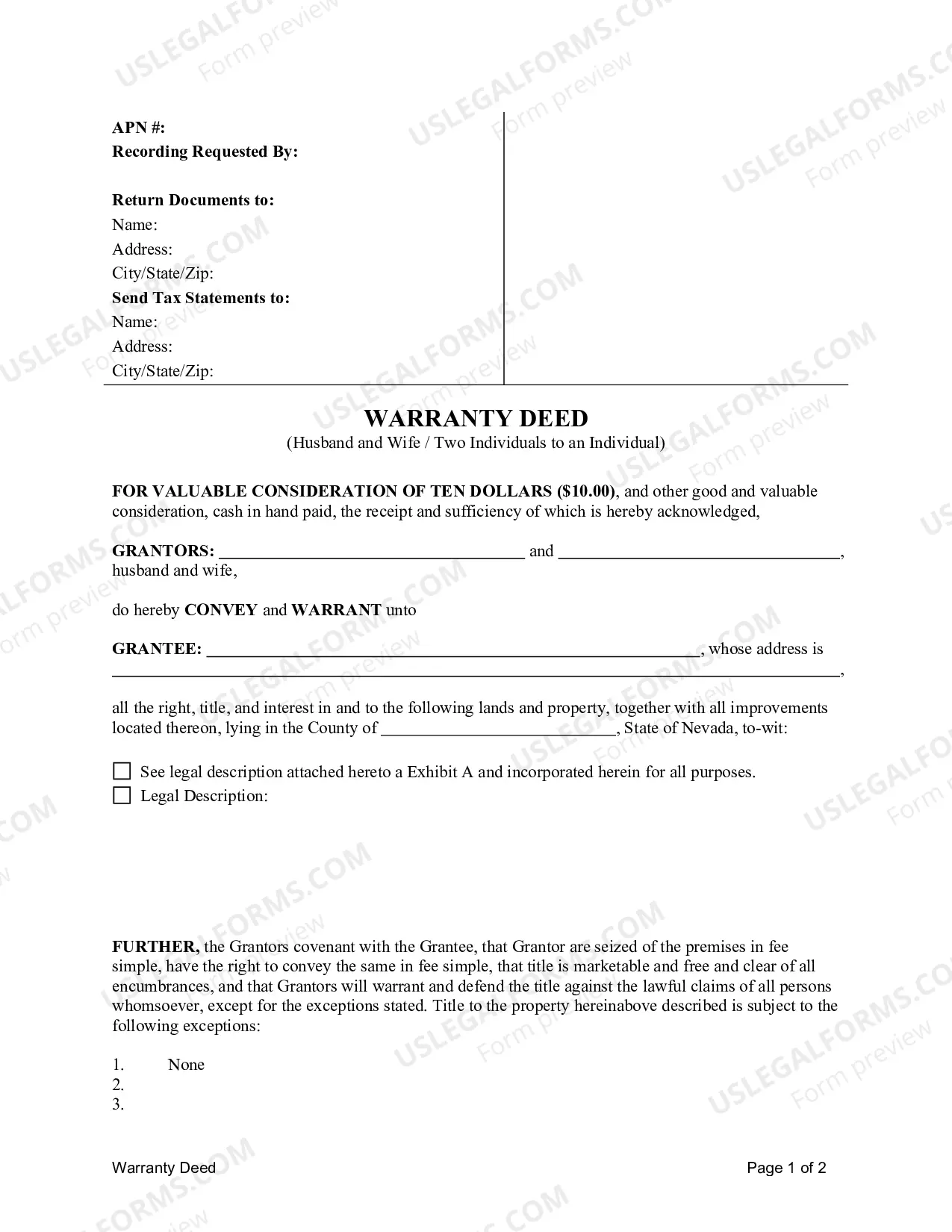 Preview Warranty Deed from Husband and Wife / Two Individuals to an Individual.