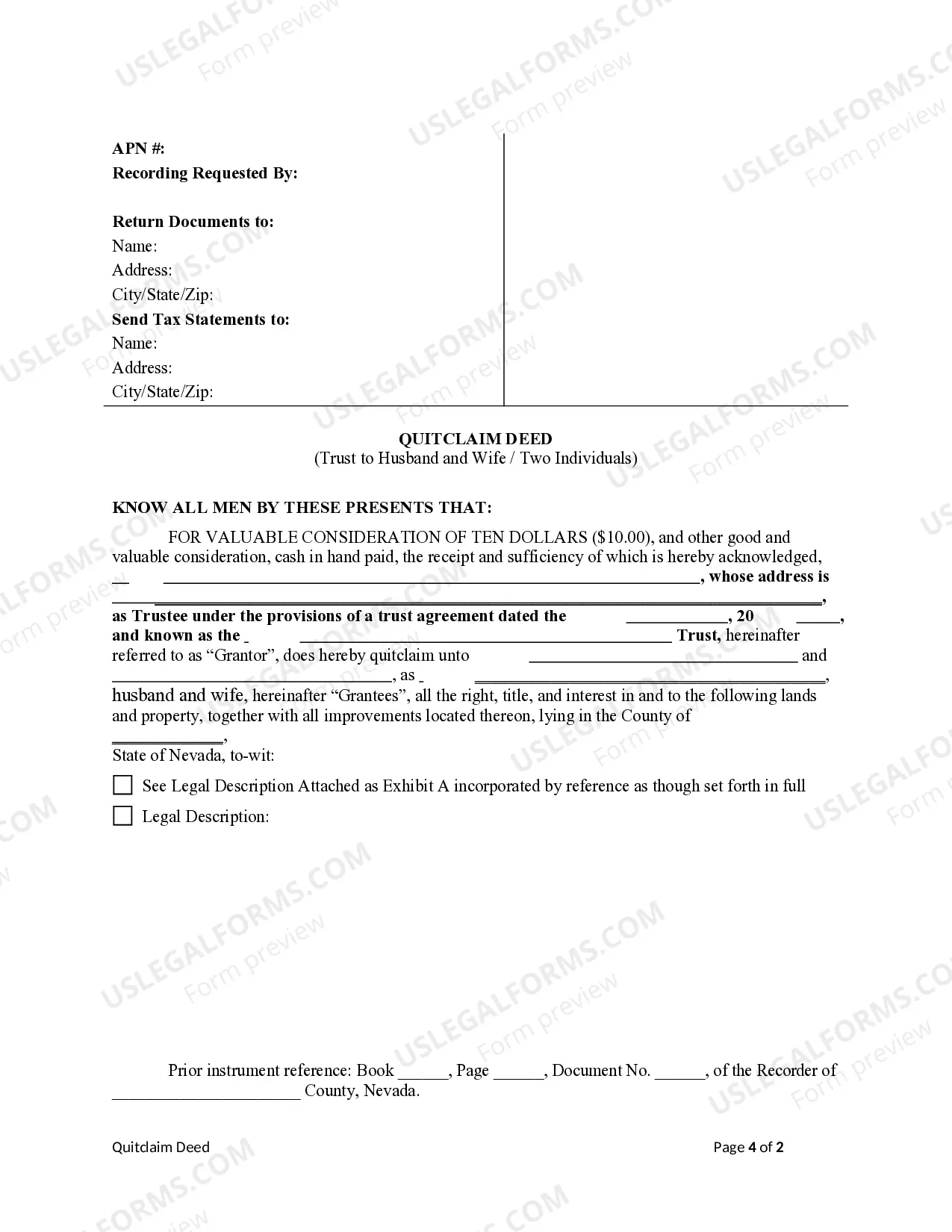 Preview Quitclaim Deed - Trust to Husband and Wife / Two Individuals