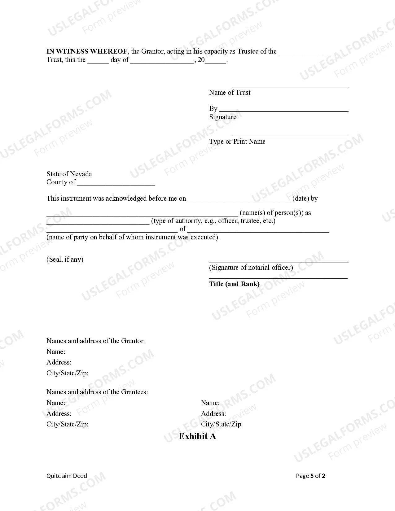 Preview Quitclaim Deed - Trust to Husband and Wife / Two Individuals