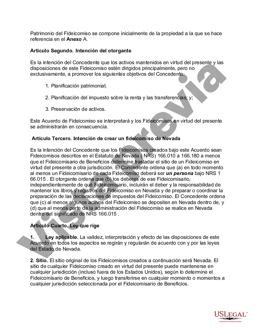 Preview Fideicomiso de protección de activos de Nevada