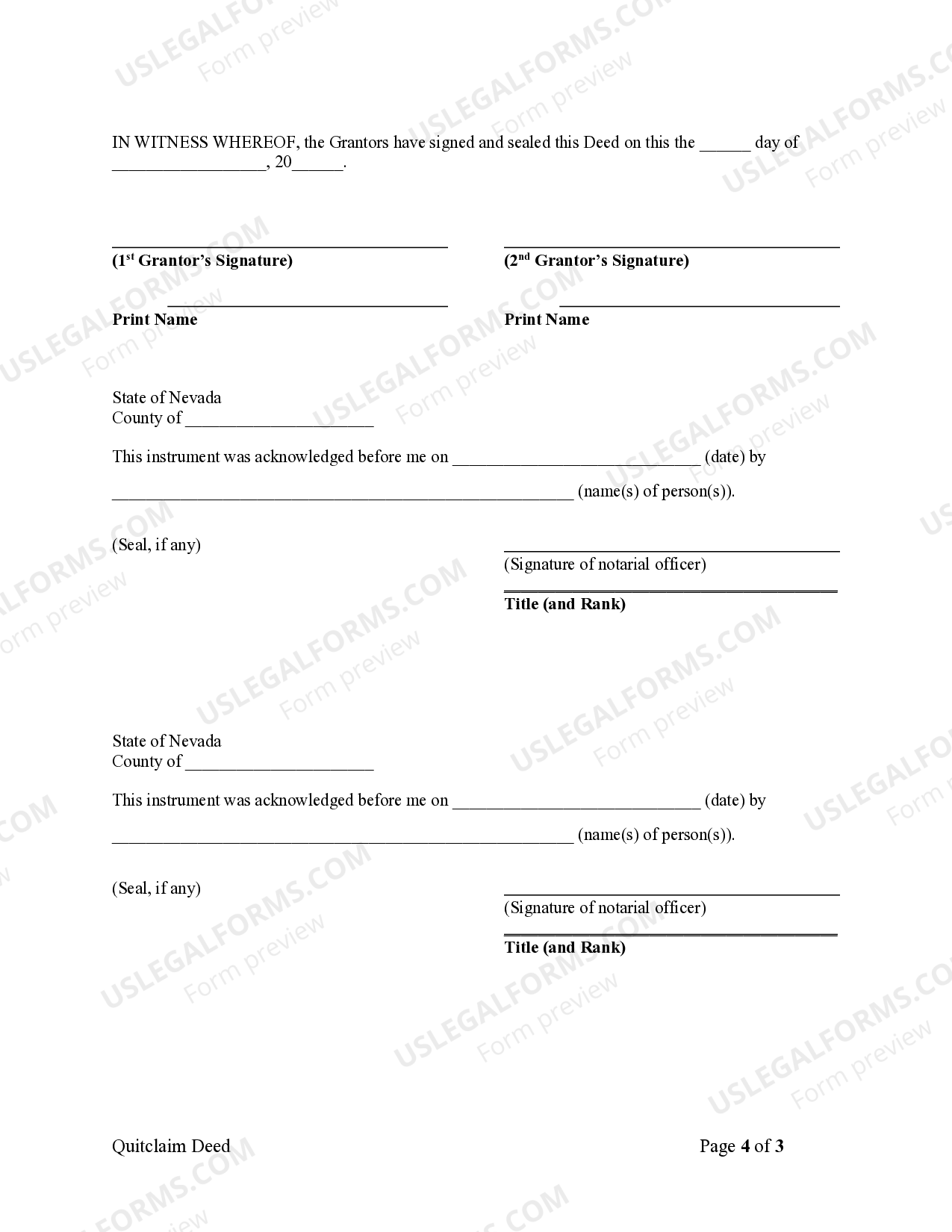 Nevada Quitclaim Deed - Husband and Wife to a Trust | US Legal Forms