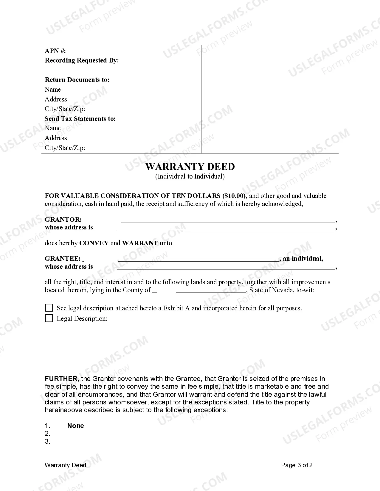 Preview Warranty Deed - Individual to Individual
