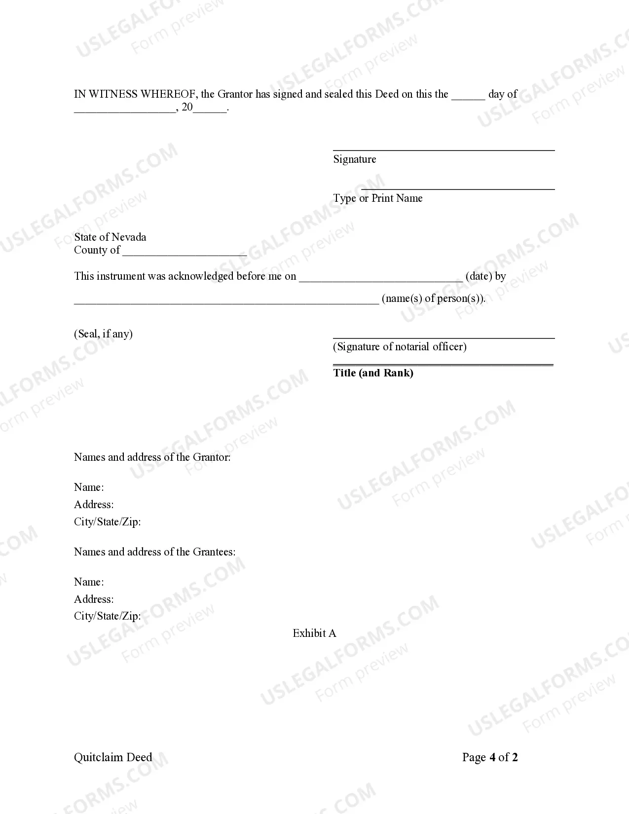 Preview Quitclaim Deed - Individual to a Trust
