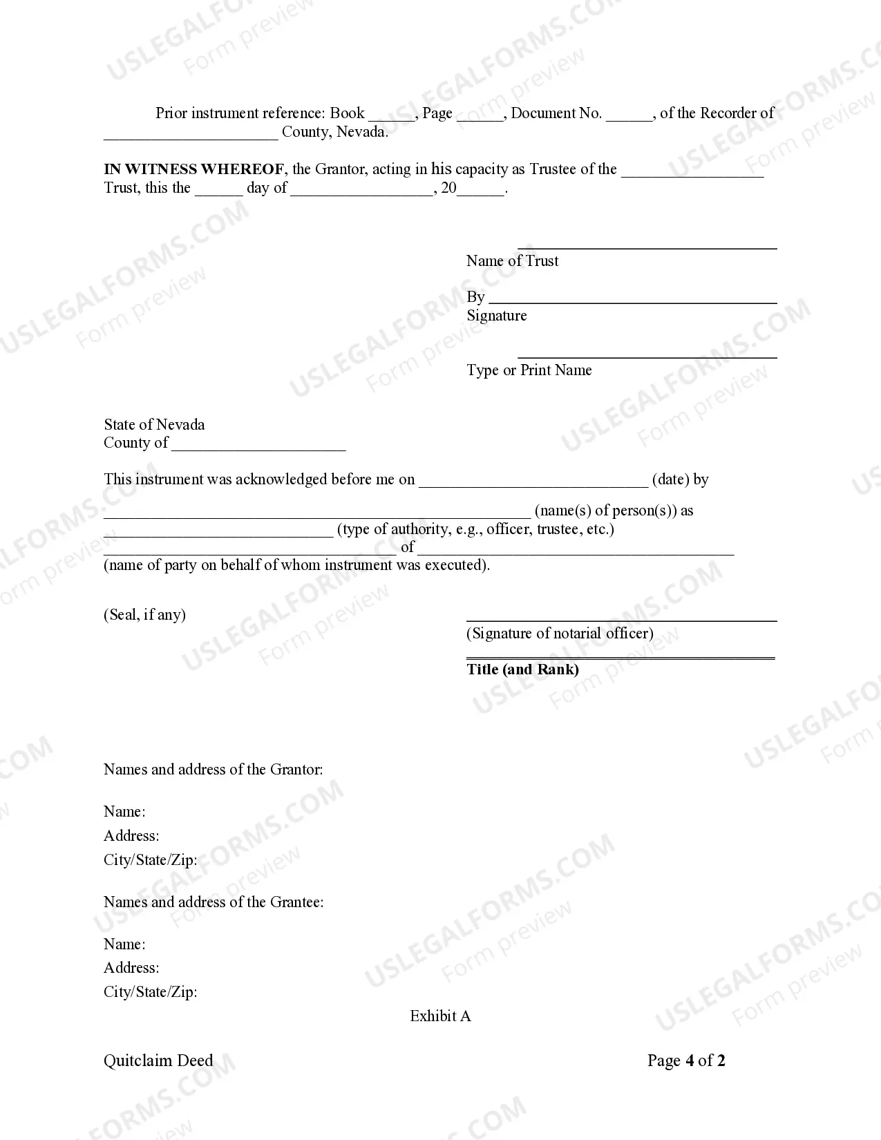 Preview Quitclaim Deed - Trust to a Trust