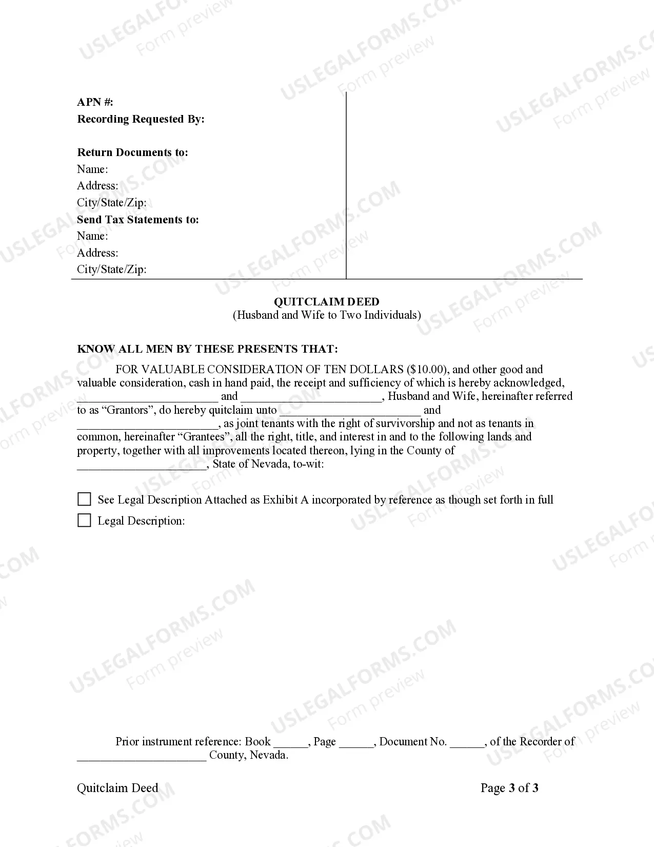 Preview Quitclaim Deed - Husband and Wife to Two Individuals