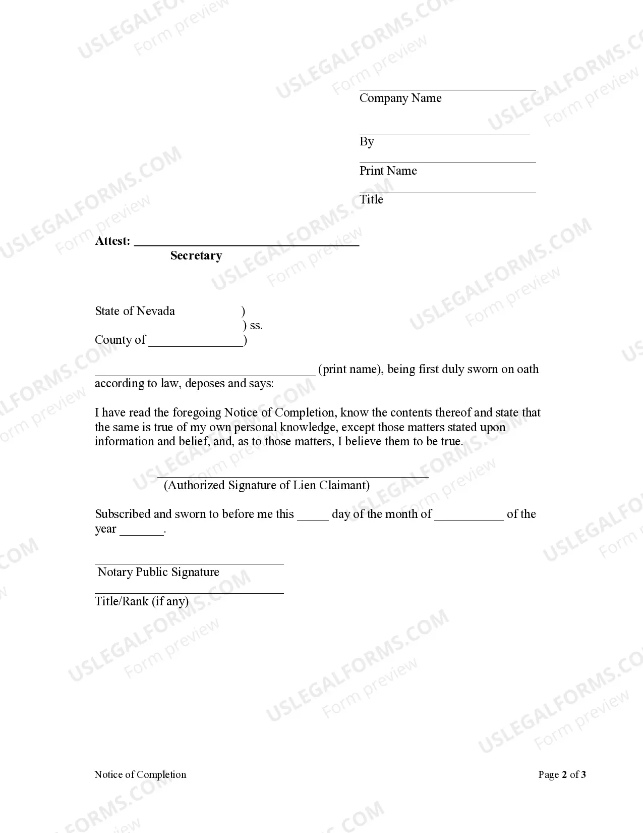 Preview Notice of Completion - Corporation