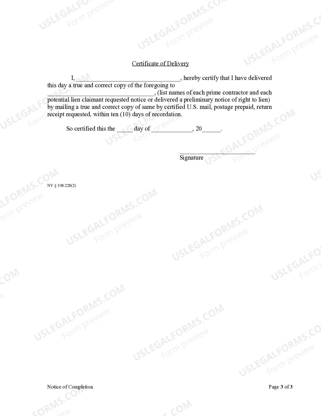 Preview Notice of Completion - Corporation